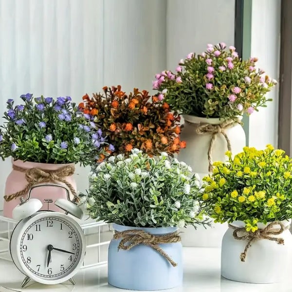 Set de decoración de la Casa Blanca:2 plantas artificiales con gypsophila y mini macetas, 20 x 18 cm. Decoraciones creativas para Navidad y cumpleaños - 4
