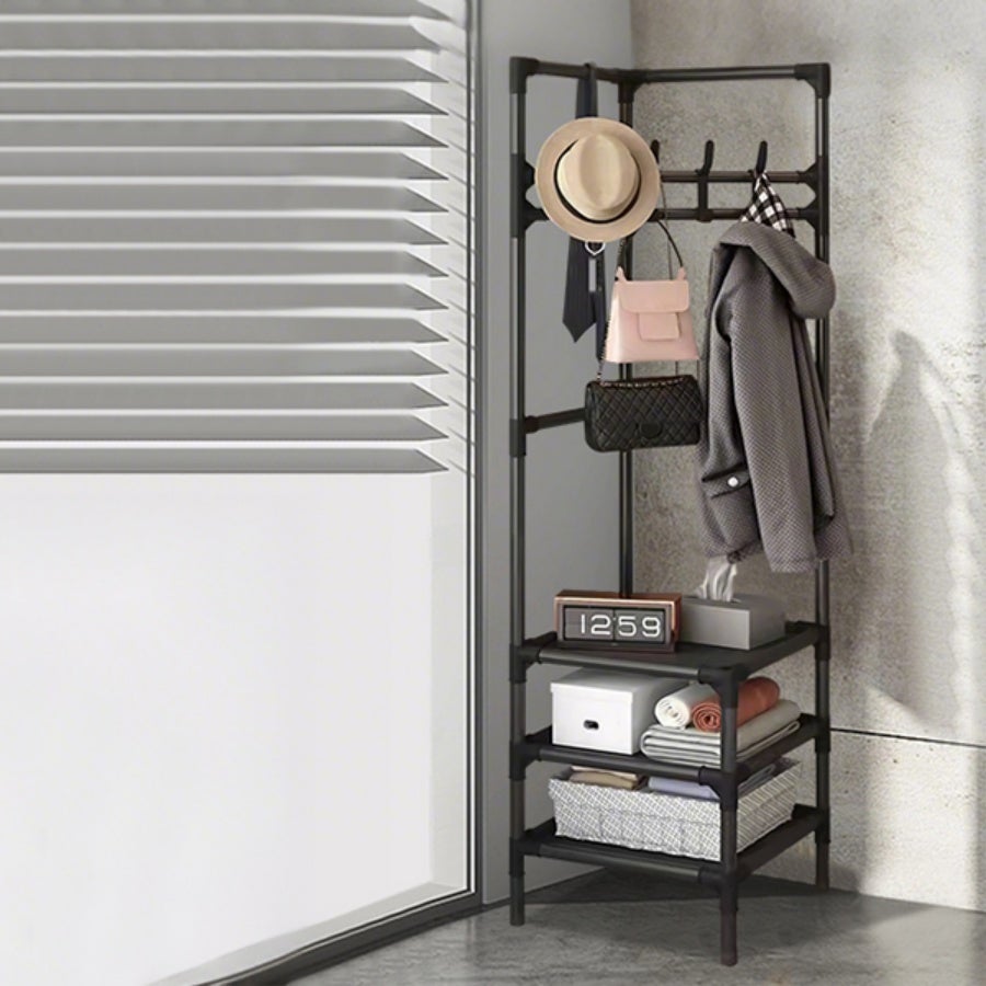 MINICLOSS Étagère rangement efficace pour vêtements, porte-chapeaux d'angle mural peu encombrant, étagère rangement à plusieurs niveaux avec crochets - 3