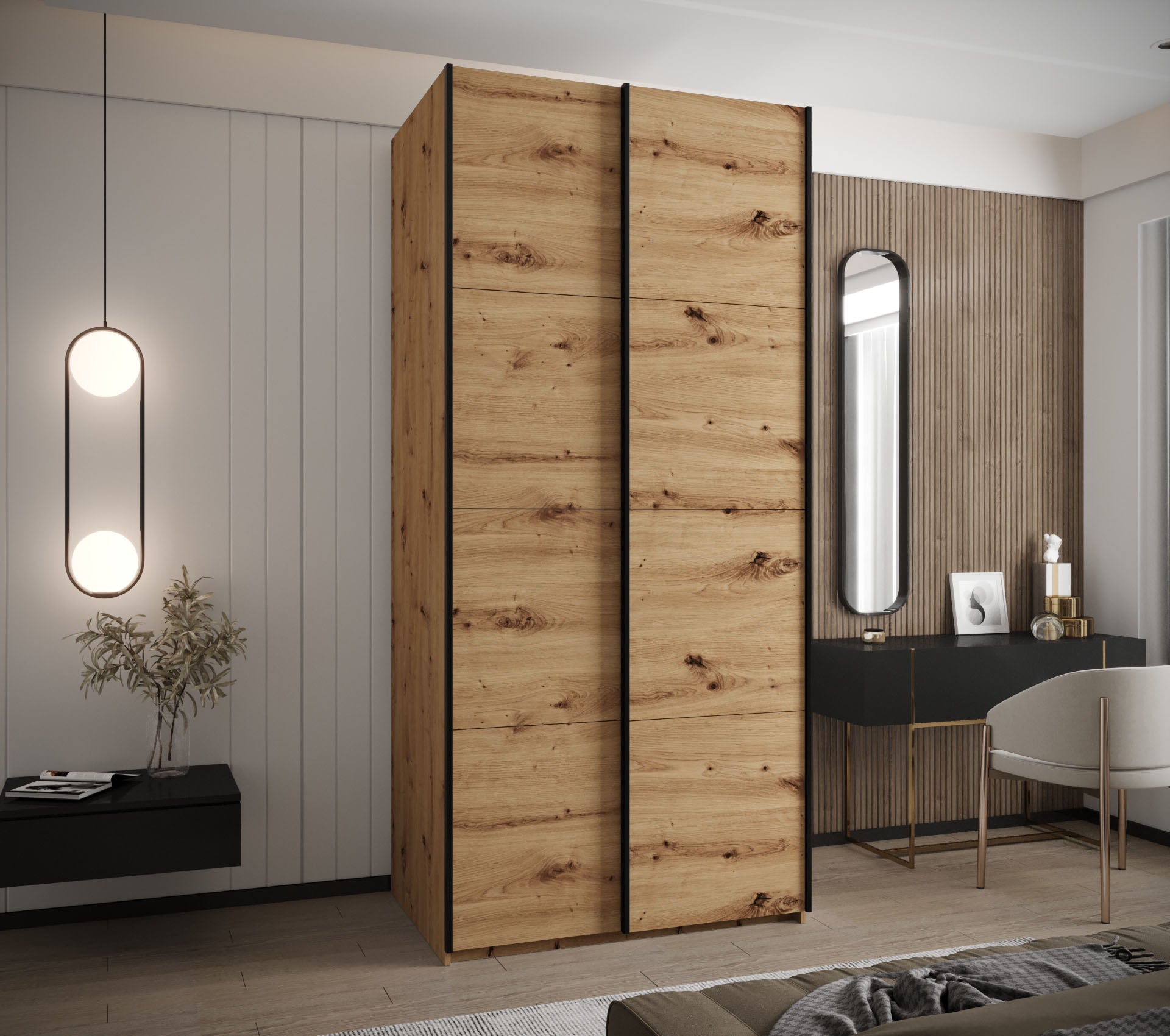 Szafa przesuwna wysoka Lux 1 110 x 64 x 245,5 cm artisan + artisan + u. czarny - Abiks Meble - 2