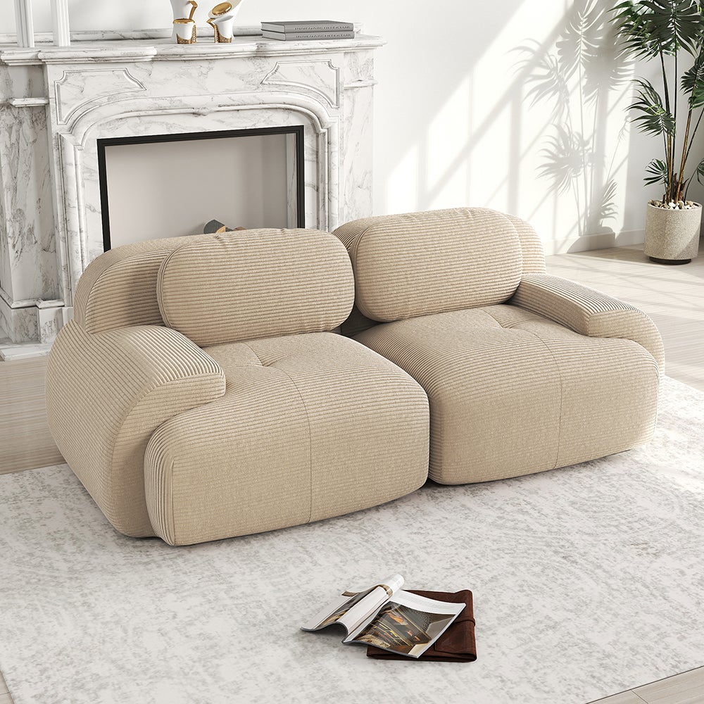 Canapé deux places en velours côtelé de 82 pouces avec accoudoirs incurvés et base antidérapante, beige - 3
