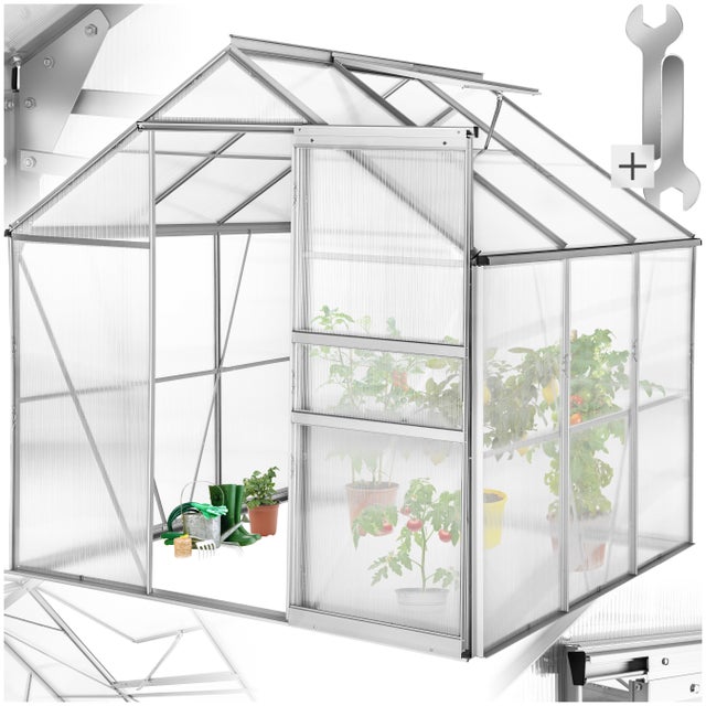 Serre en aluminium 5,85 m³ avec porte coulissante 2 fenêtres de toit et isolant thermique TECTAKE