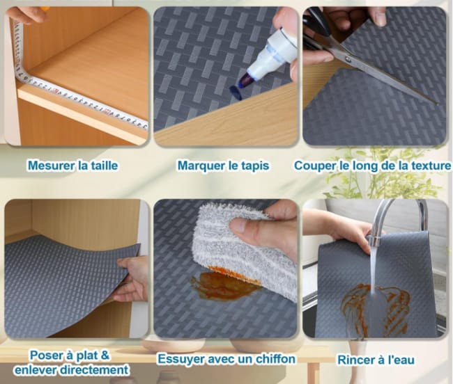 Tapis de tiroir/protection antiadhésif à rayures croisées grises, 45 cm x 150 cm - 2