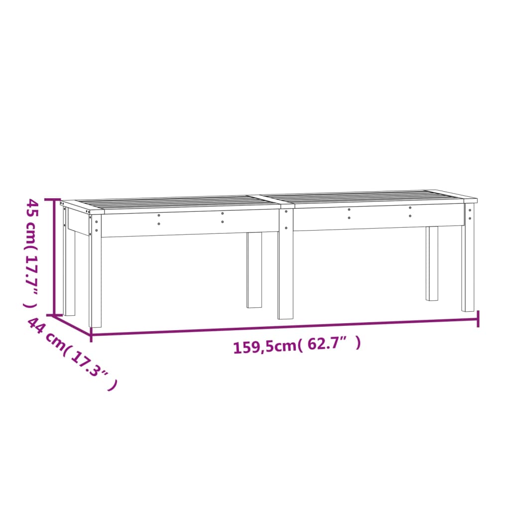 Banc de jardin meuble de patio d'extérieur terrasse à 2 places 159,5 x 44 x 45cm bois massif de pin gris 02_0011783 - 5