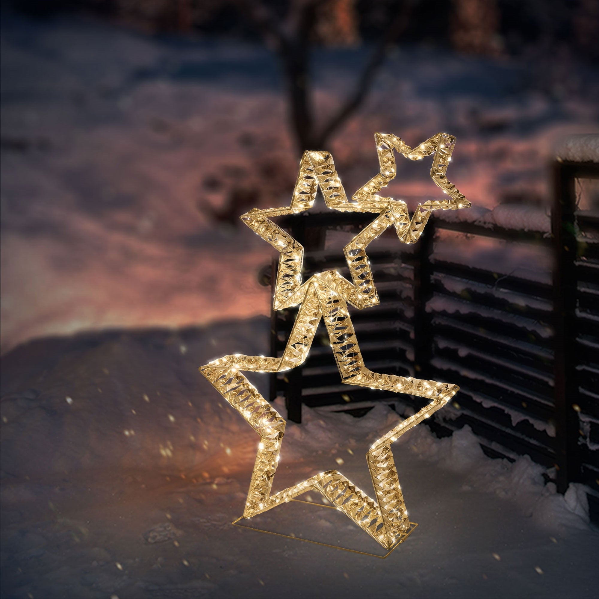 Étoile Sommitale Pour Sapin De Noël - 25x30 Cm, 20 LEDs Blanc Chaud, Fil PET Scintillant, Sur Piles (doré) - 13