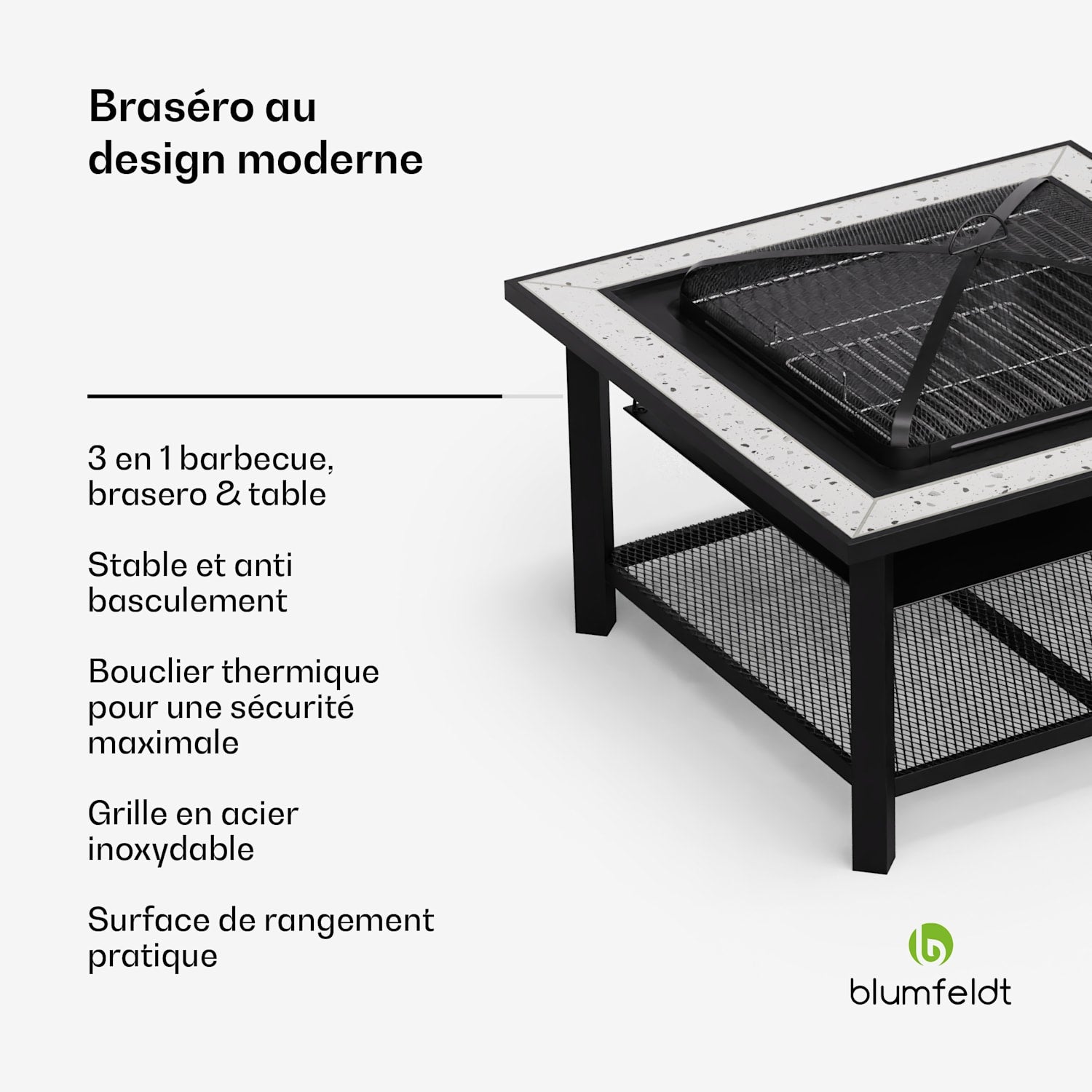 BLUMFELDT Merano Avanzato brasero 3 en 1 avec fonction barbecue utilisable comme table 87 x 87 cm Gris / argent - 2
