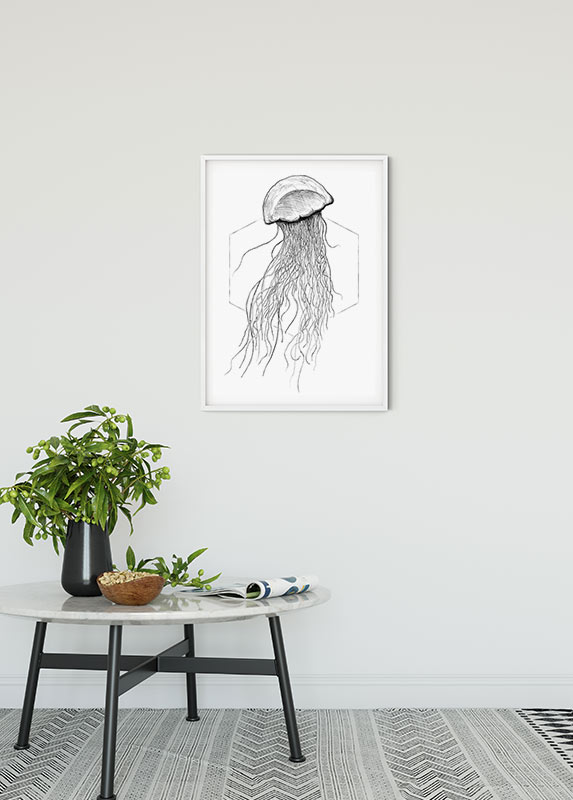 Cartel artístico de komar - jellyfish white - talla: 50 x 70 cm