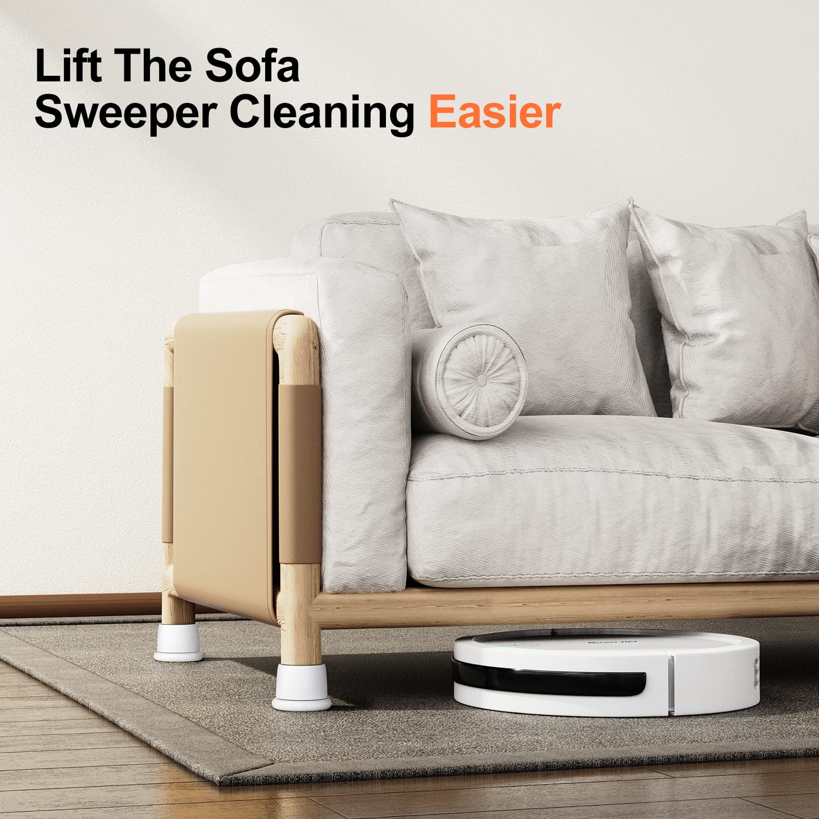 Rehausseurs de meubles 4 pièces, 40-65 mm de haut, rehausseurs de lit réglables pour lit, canapé, tables, meuble TV (blanc) - 5