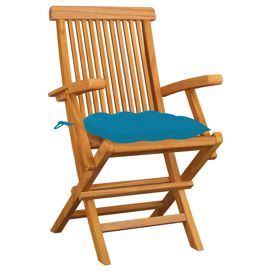 Chaises de jardin avec coussins bleu clair lot de 6 Teck massif vidaXL - 2