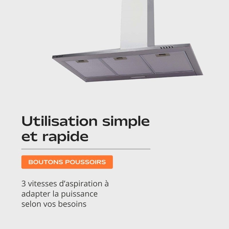 Hotte de Cuisine Décorative Inox 90cm - Pyramide 338 m3/h - Evacuation ou Recyclage - 5