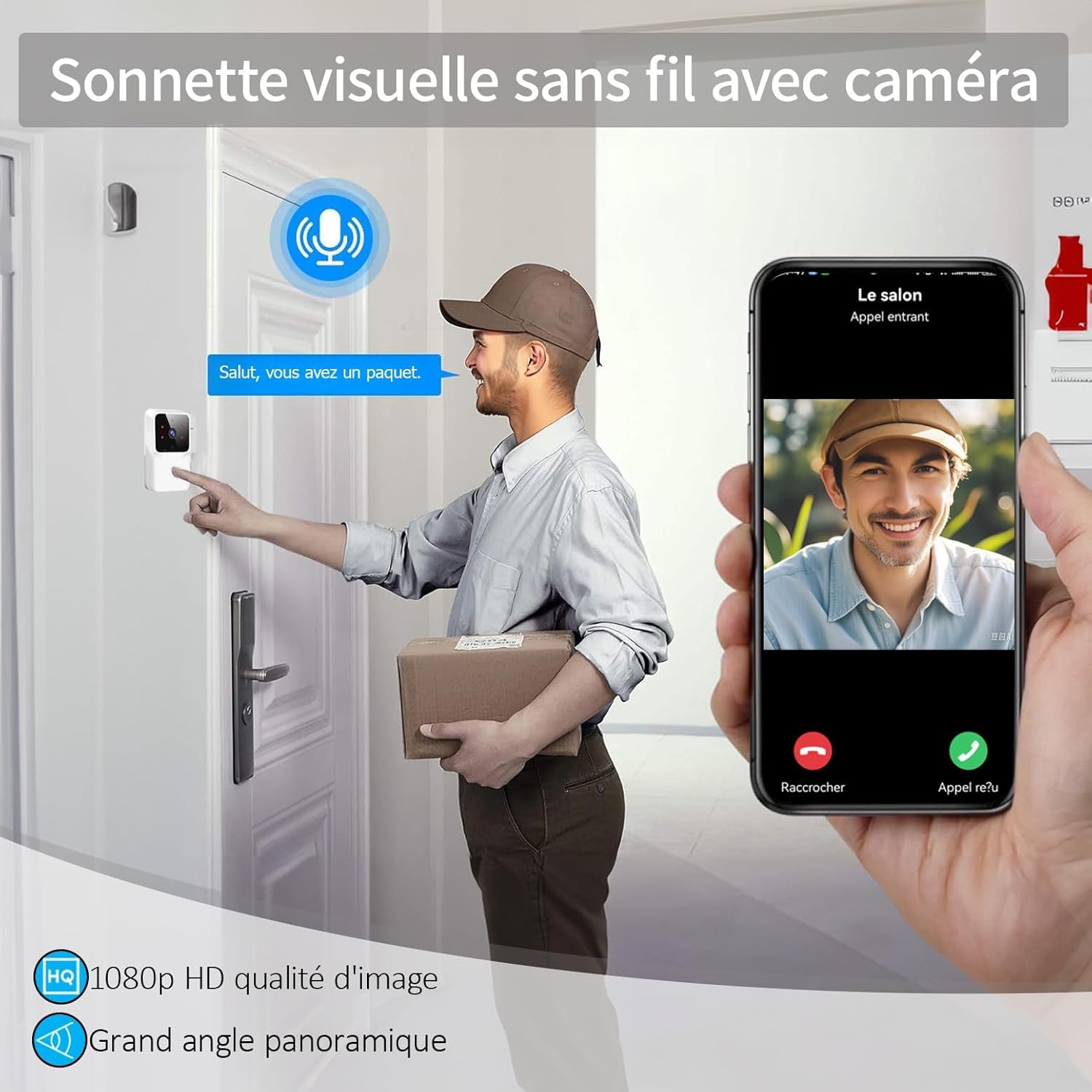 Générique Sonnette vidéo sans Fil avec caméra,1080P Surveillance de Vision Nocturne HD,Résistant aux intempéries,interphone à Domicile - 3