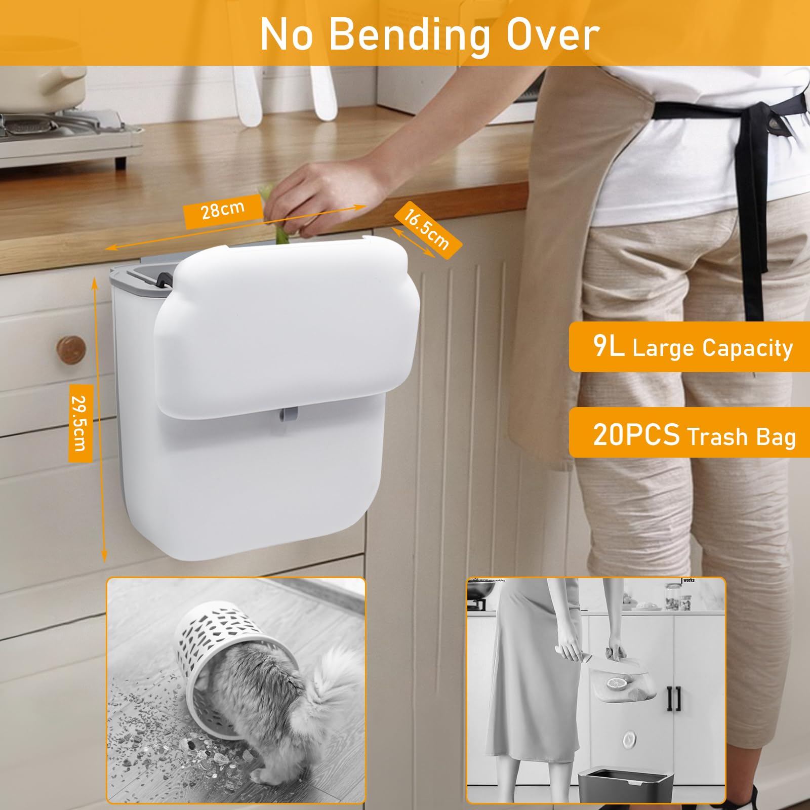 MaoXinTek Pattumiera Da 9 Litri, Pieghevole, In Plastica, Per Cucina, Armadio, Porta, Bagno, Auto, WC - Foto 8