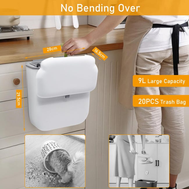 MaoXinTek Pattumiera Da 9 Litri, Pieghevole, In Plastica, Per Cucina, Armadio, Porta, Bagno, Auto, WC - Foto 8