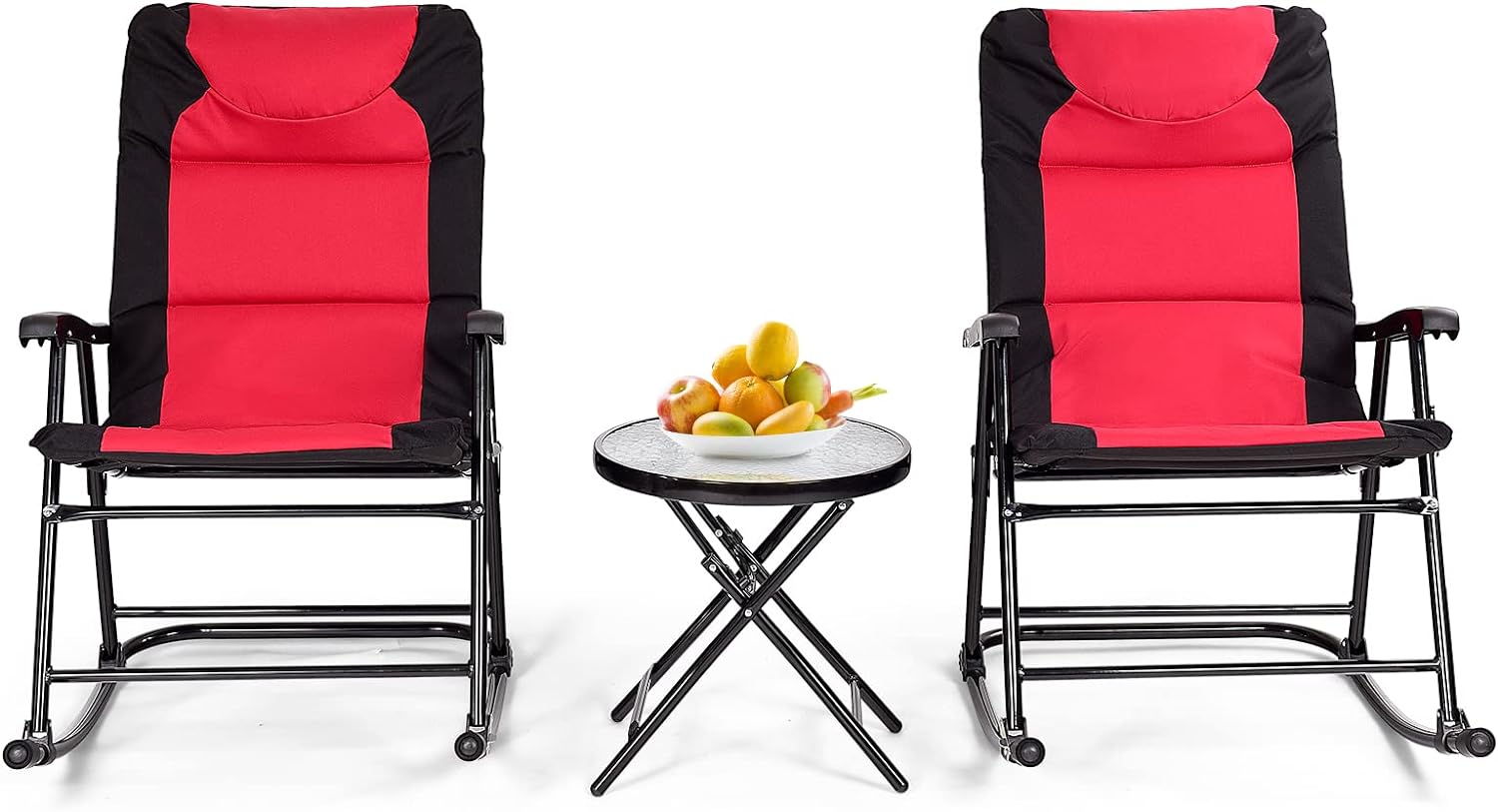 Set Di 2 Sedie A Dondolo Da Esterno KOMFOTT - Schienale Ergonomico, Tessuto Traspirante, Struttura In Metallo Stabile