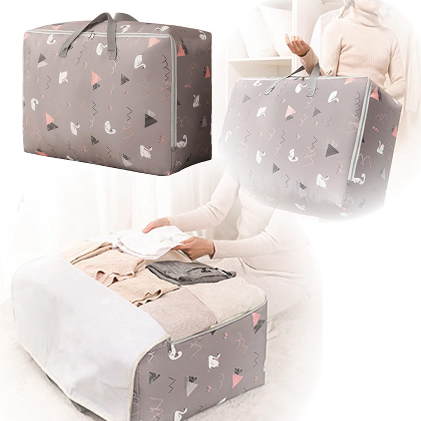 Sac de rangement gris à trois compartiments avec fermeture éclair, sac Sac de rangement gris à trois compartiments avec fermeture éclair, sac