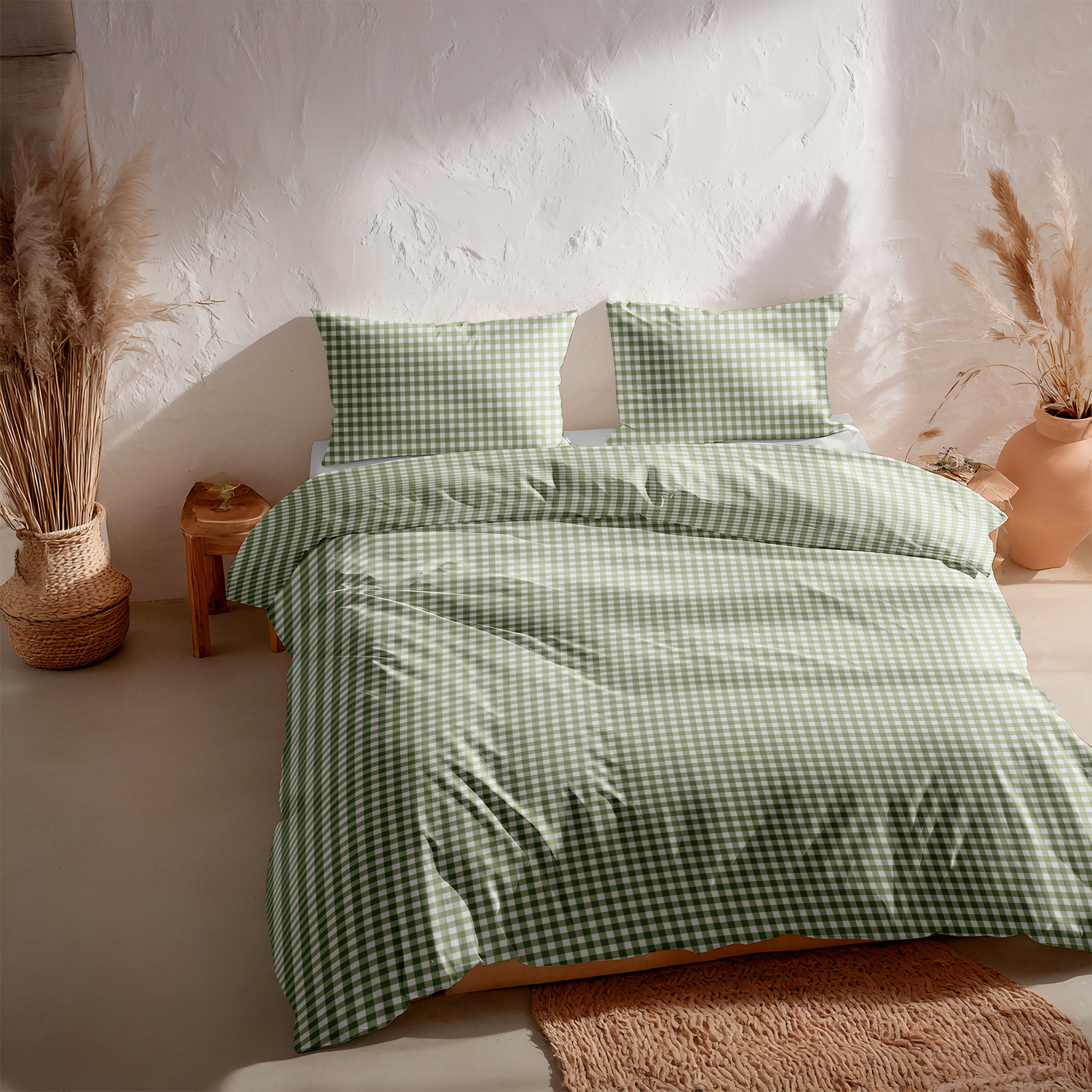 Housse de couette 100% coton 220x220 cm + 2(45x75) cm vert - Vichy - 3