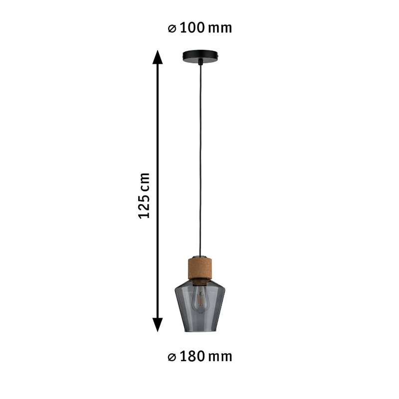 Neordic Luminaire en suspension Edla E27 max. 20W Verre fumé, Liège, Noir gradable Verre, Liège, Métal - 6