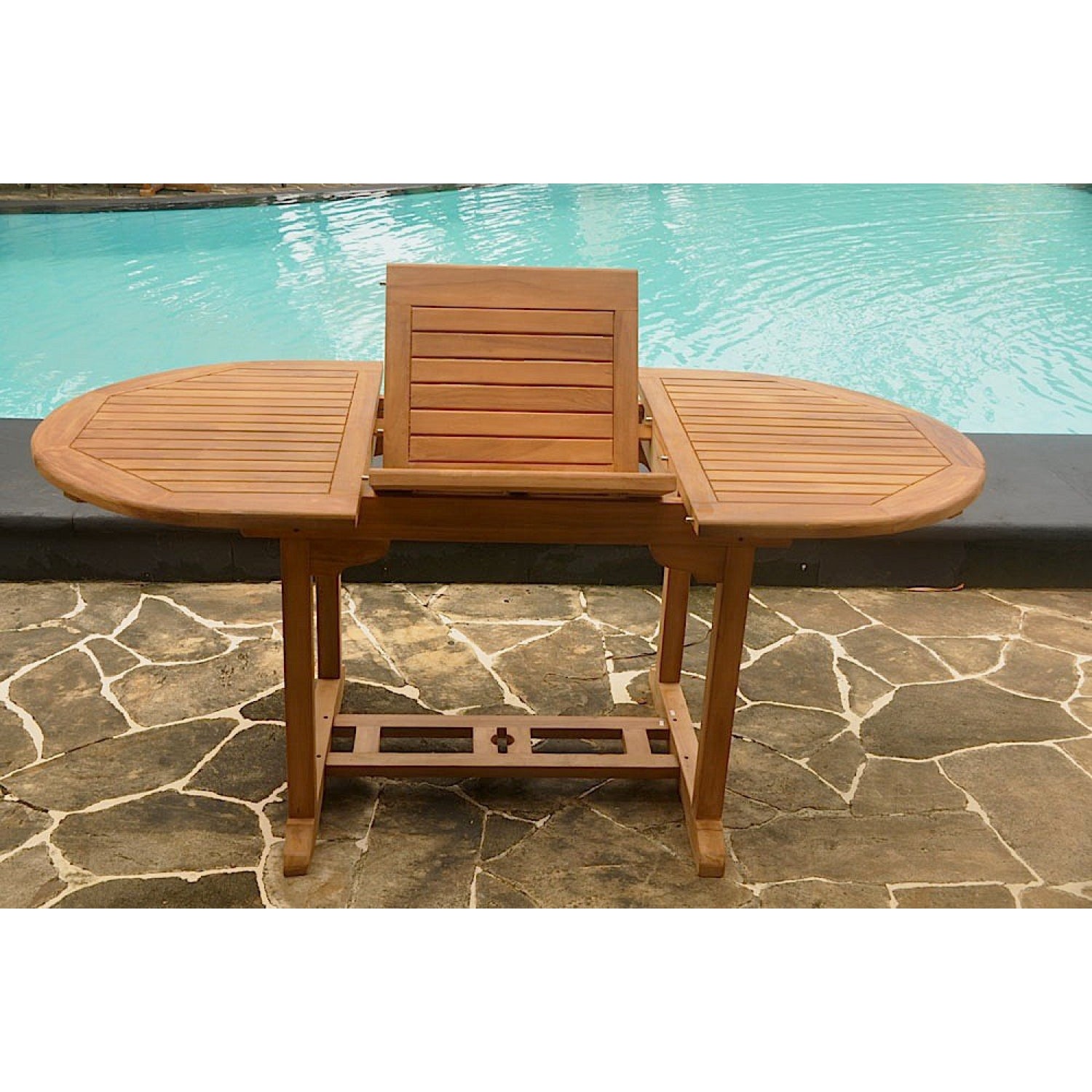 Table de jardin extensible ovale en Teck Marron 6 places - 3