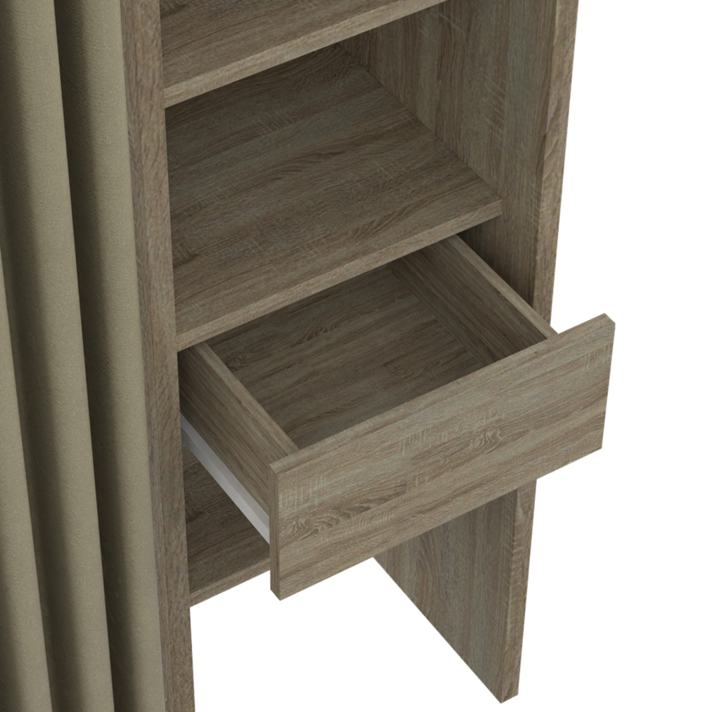 Dressing extensible double MERYL 120/180 x 50 x 180 cm hêtre avec étagères + double penderie + rideau taupe - 5