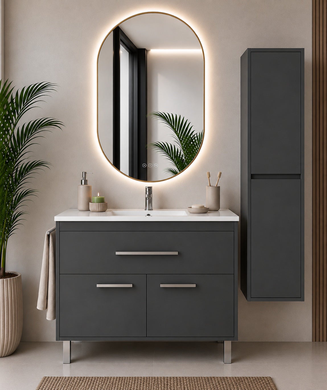 Mobilier de baie cu lavoar ORIGENBATH BAHIA fără oglindă 90x45 cm grafito cu coloană