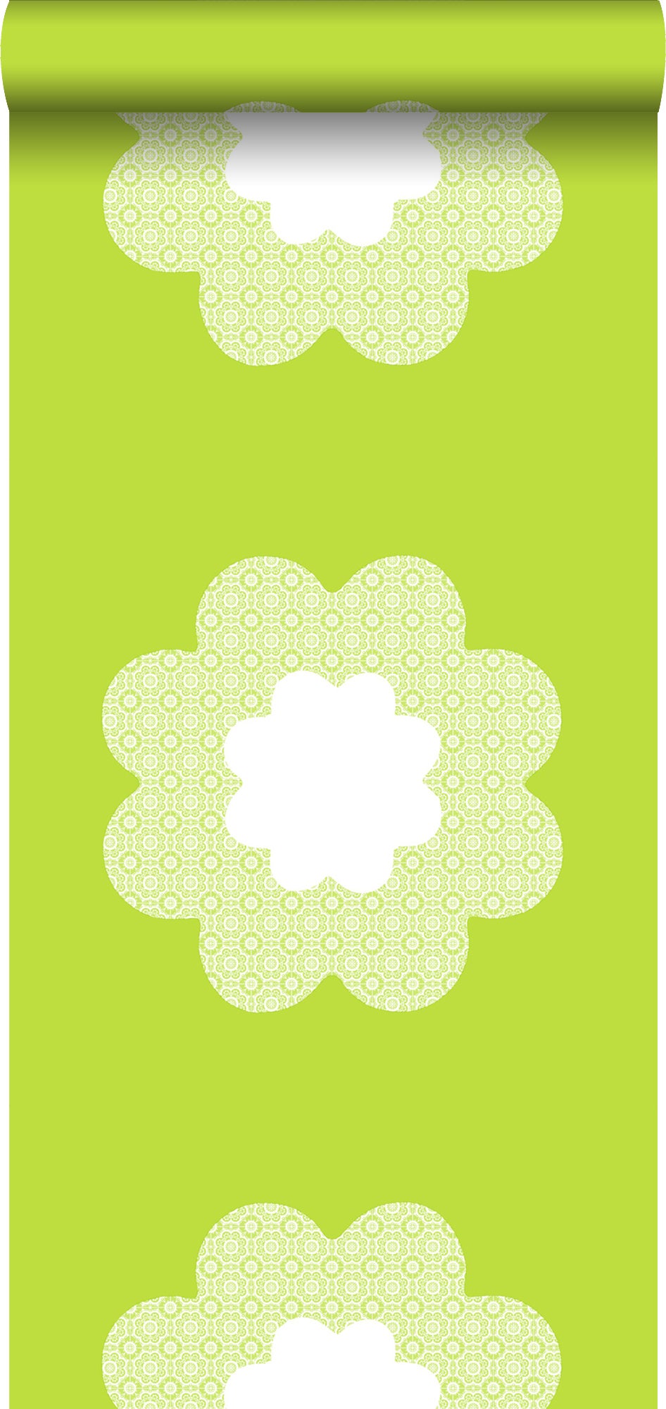 Tapeta koronkowe kwiaty limonkowej zieleni - 53 cm x 10.05 m - ESTAHOME