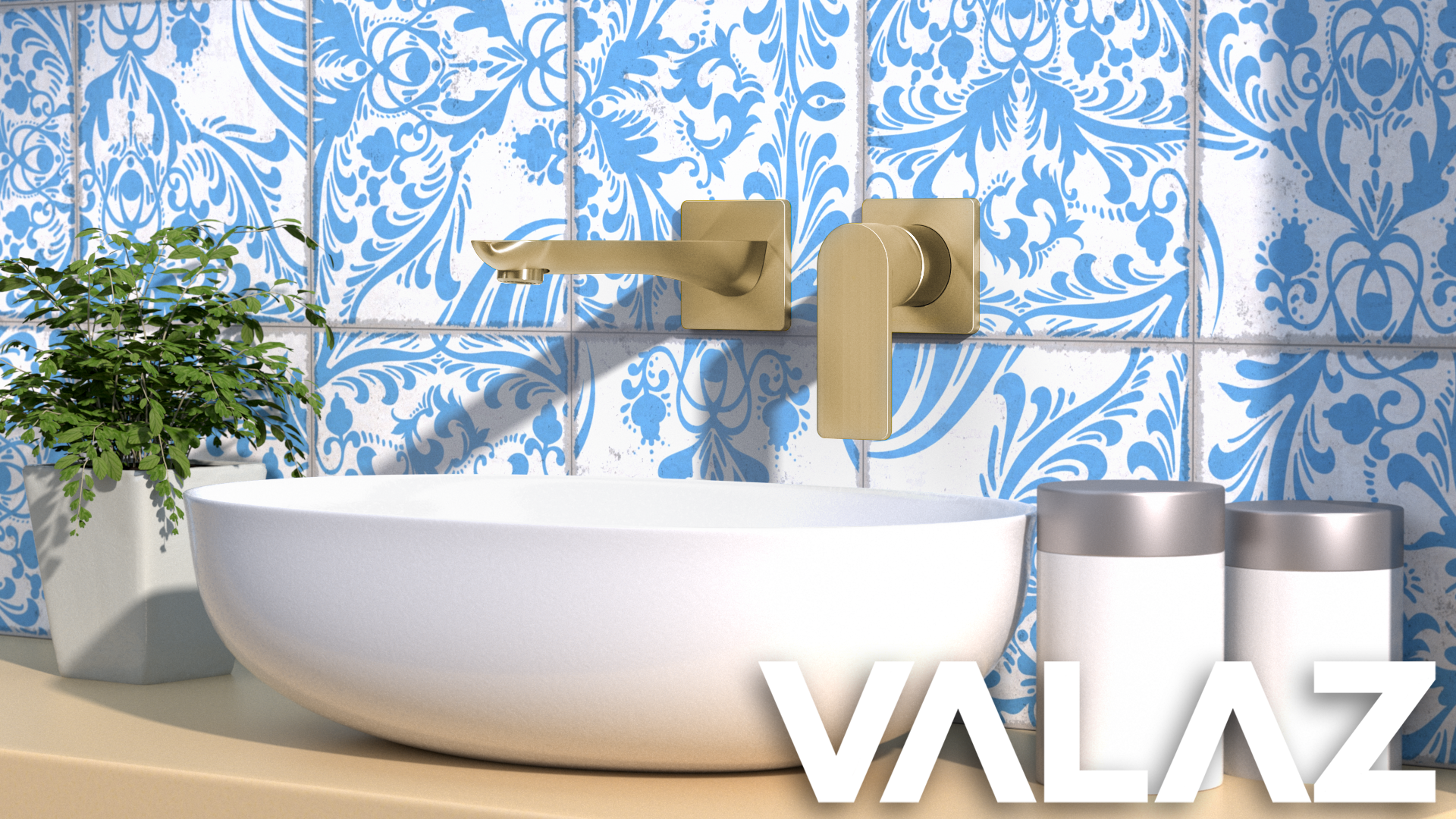 Valaz Rubinetto monocomando quadrato per lavabo da incasso in oro spazzolato con bocca da 21 cm - Serie Esla - 4