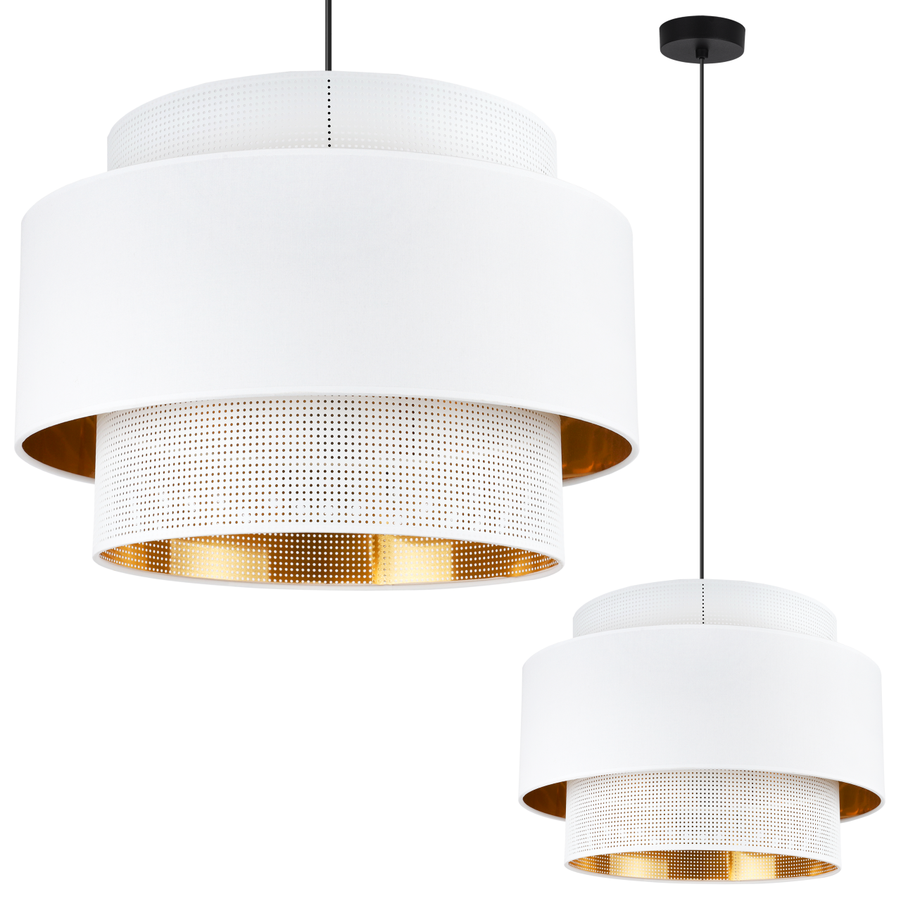 Lampa sufitowa wisząca Asti Trio biała glamour 1xE27 abażur okrągły 45cm biały/złoty siatka tkanina Light Home LH