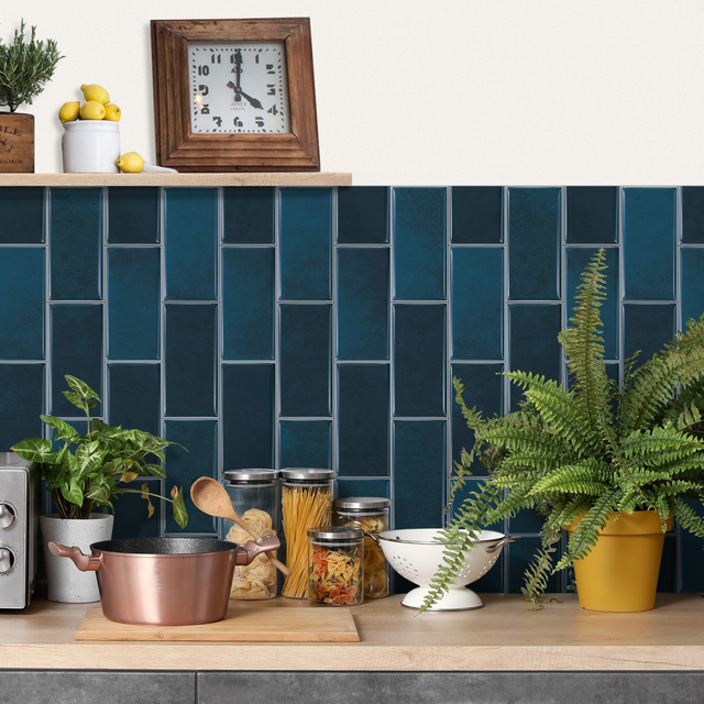 Lot de 16 panneaux muraux autocollants, carreaux de crédence en PVC, autocollants muraux 3D, imperméables et résistants à la chaleur, 20,32 x 10,16 cm