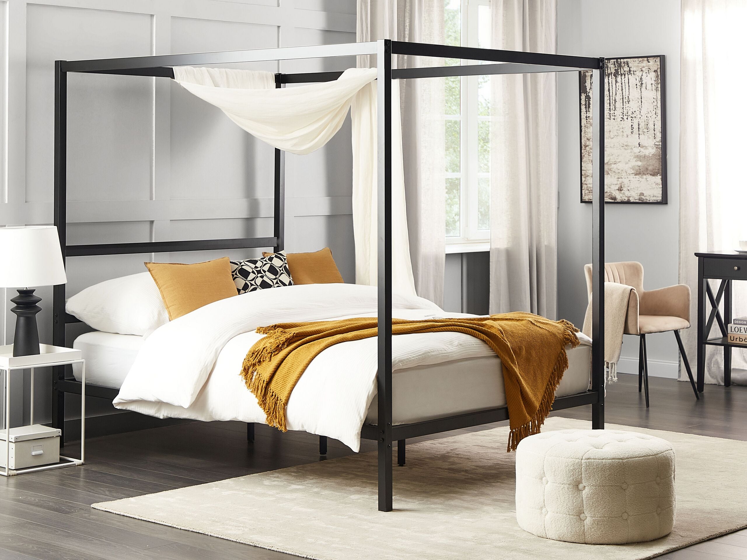Cama com dossel Metal LESTARDS 140 x 200 cm Preto - 4