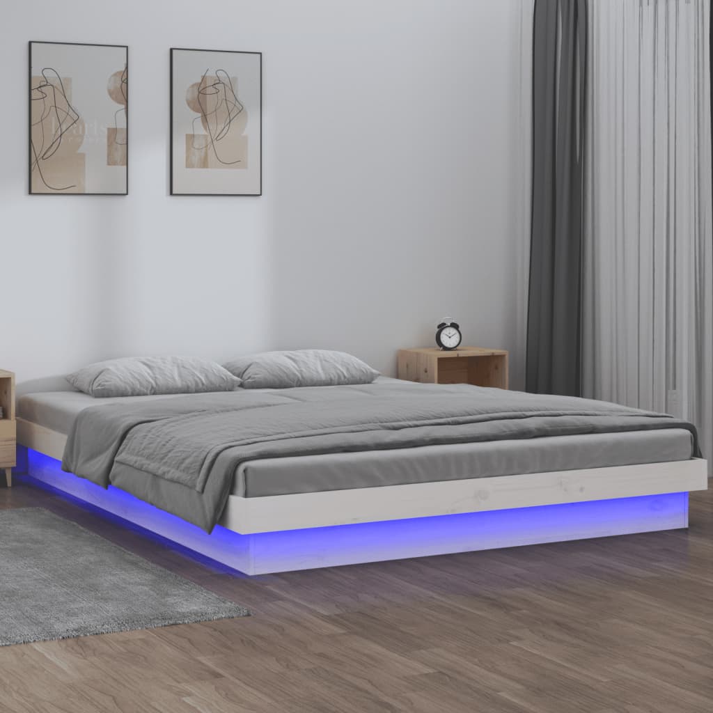 Vidaxl Estructura De Cama Con Led Madera Maciza 140X190 Cm Blanco , Leroy Merlin