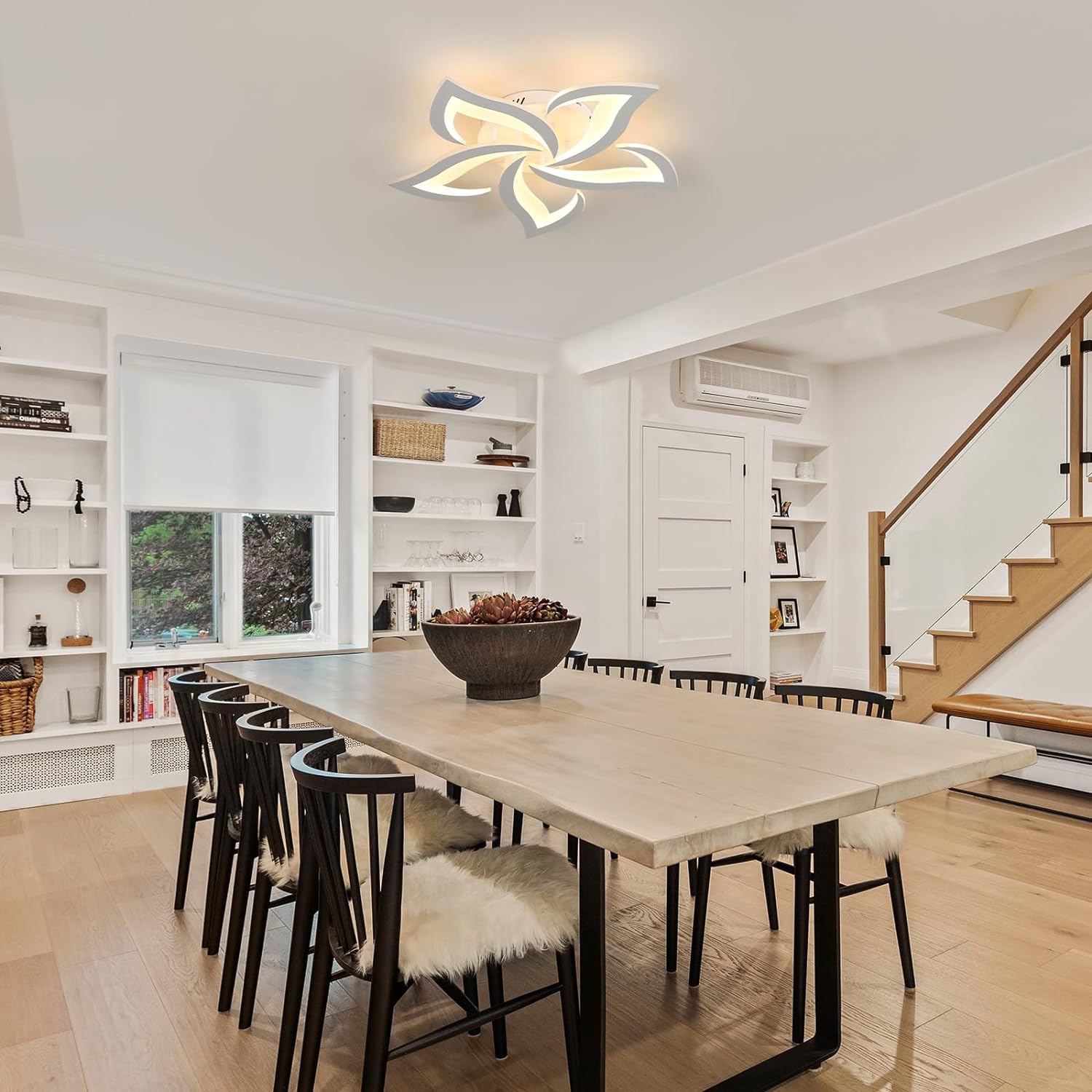 GOECO Plafonnier LED Moderne 60W, Design Floral en Pétales, 6750LM 3000K, Éclairage Lumineux pour Salon Cuisine Salle de Bain Chambre, Blanc - 8