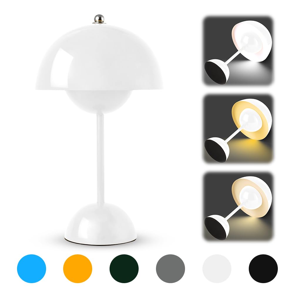 Lampa stołowa Flowerpot, LED, bezprzewodowa, nowoczesna, ładowalna, dotykowa, ze ściemniaczem, z 3 trybami jasności, lampa grzybek