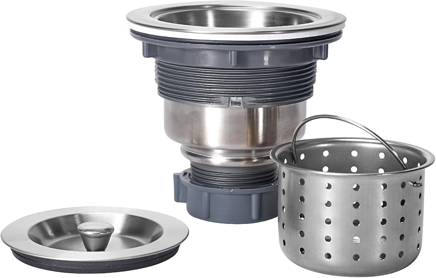 Kit de desagüe para fregadero de cocina de acero inoxidable 304 de 3-1/2 – cesta de drenaje, tapón y tapa, fácil instalación