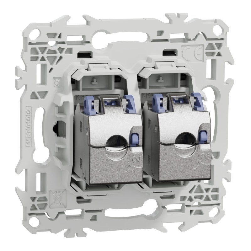 Prise double RJ45 Odace Schneider Electric - Cat.6 - STP - Noir Onyx - 4