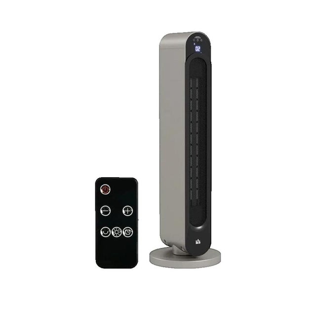 Radiateur électrique soufflant - HOMCOM - 1100/2200 W - céramique PTC - télécommande - Ø 25 x 73,5 cm - argent