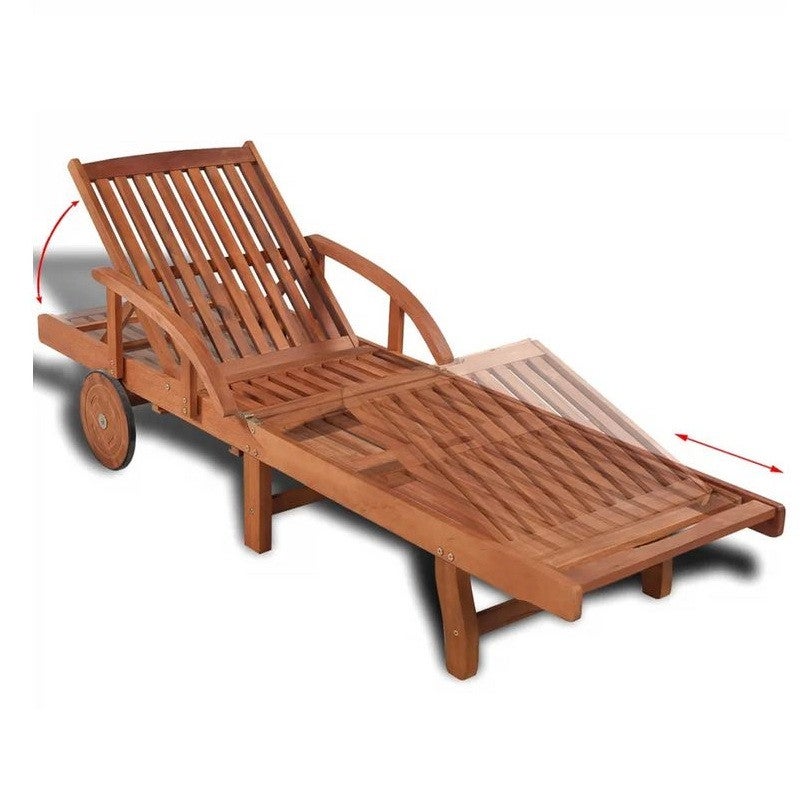 Chaise longue à roulettes acacia massif foncé huilé Sikash - 3