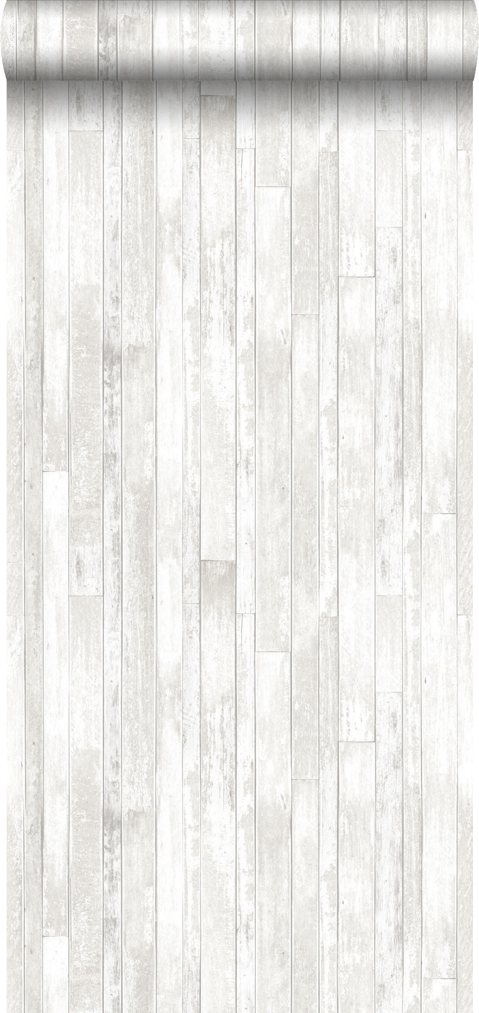 Papel pintado tablones de madera recuperada vintage gris claro cálido y blanco mate - 53 cm x 10,05 m - estahome