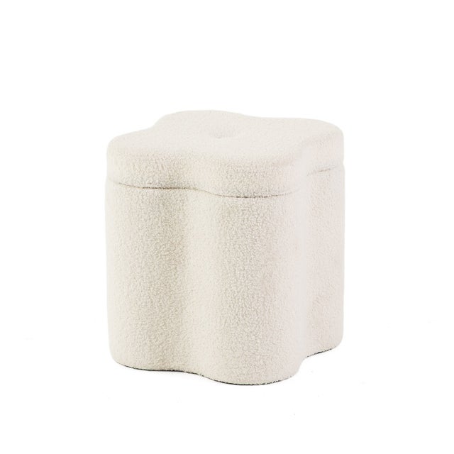 Pouf contenitore 44x44 cm in tessuto teddy bianco a forma di fiore Bloom