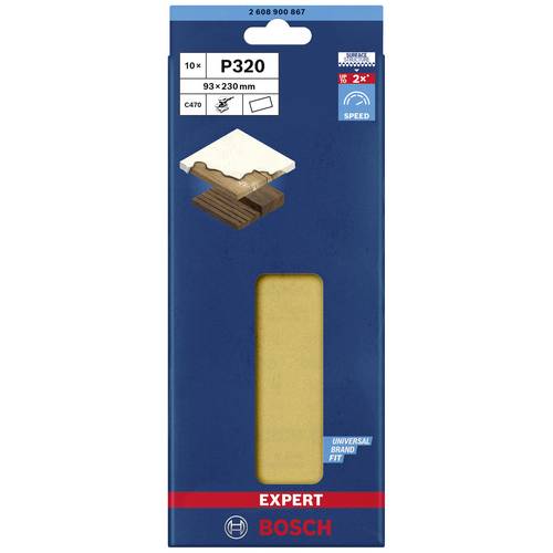 Bosch Professional 10x Carte abrasive Expert C470 senza fori (per Legno duro, Vernice su legno, 93x230 mm, Grana 320, accessorio Levigatrice orbitale) - 2