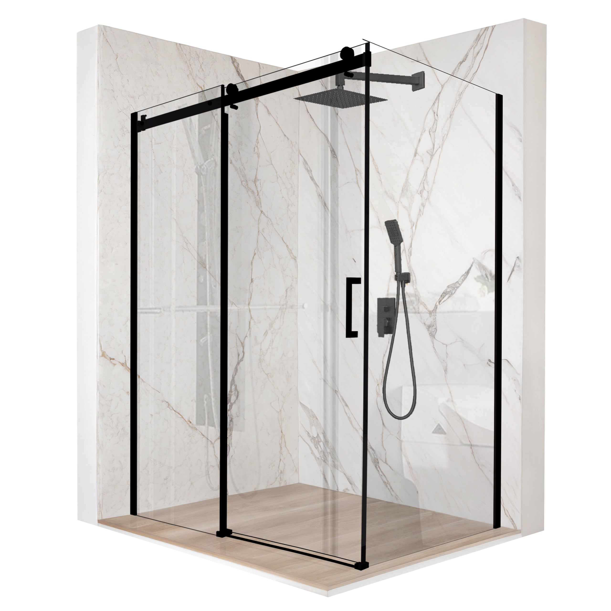 Kabina prysznicowa prostokątna drzwi przesuwne czarna 110x80cm szkło 8mm + powłoka