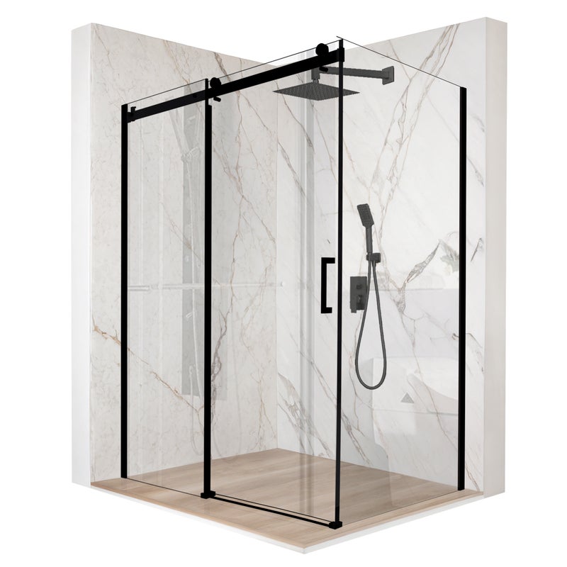 Kabina prysznicowa prostokątna drzwi przesuwne czarna 110x80cm szkło 8mm + powłoka