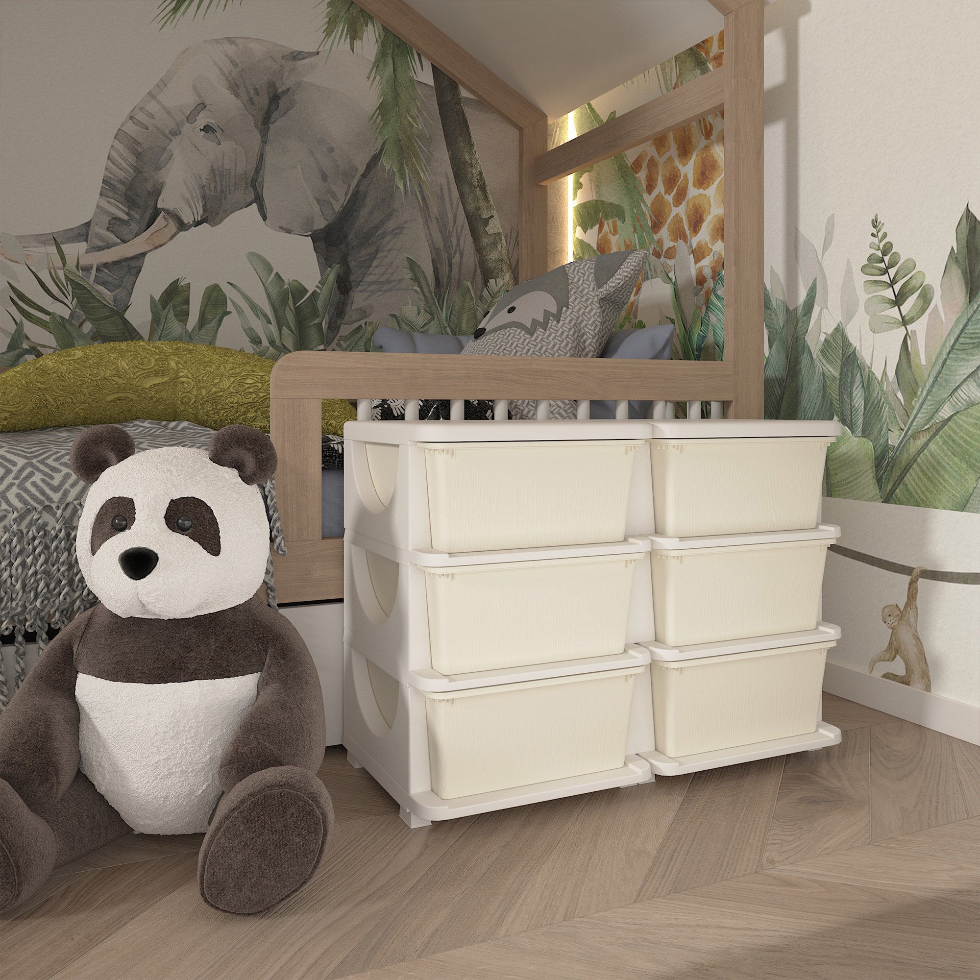 Organizador de Brinquedos HOMCOM PP Creme e Cinza 75x37x56.5 cm 311-053V00CW - 5