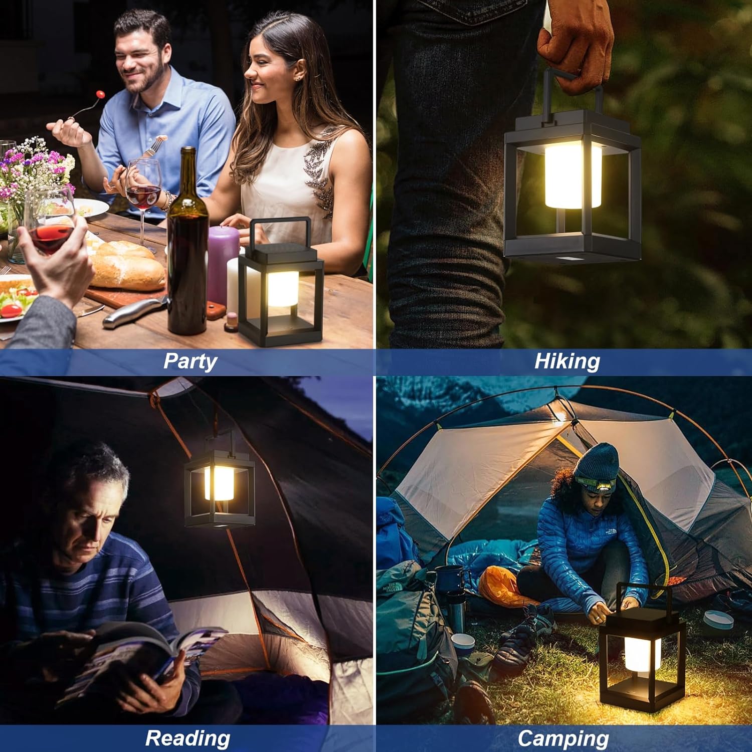 Candeeiro de mesa exterior com lanterna solar: Luzes LED suspensas portáteis Luzes decorativas impermeáveis-3000K (luz quente) - 6