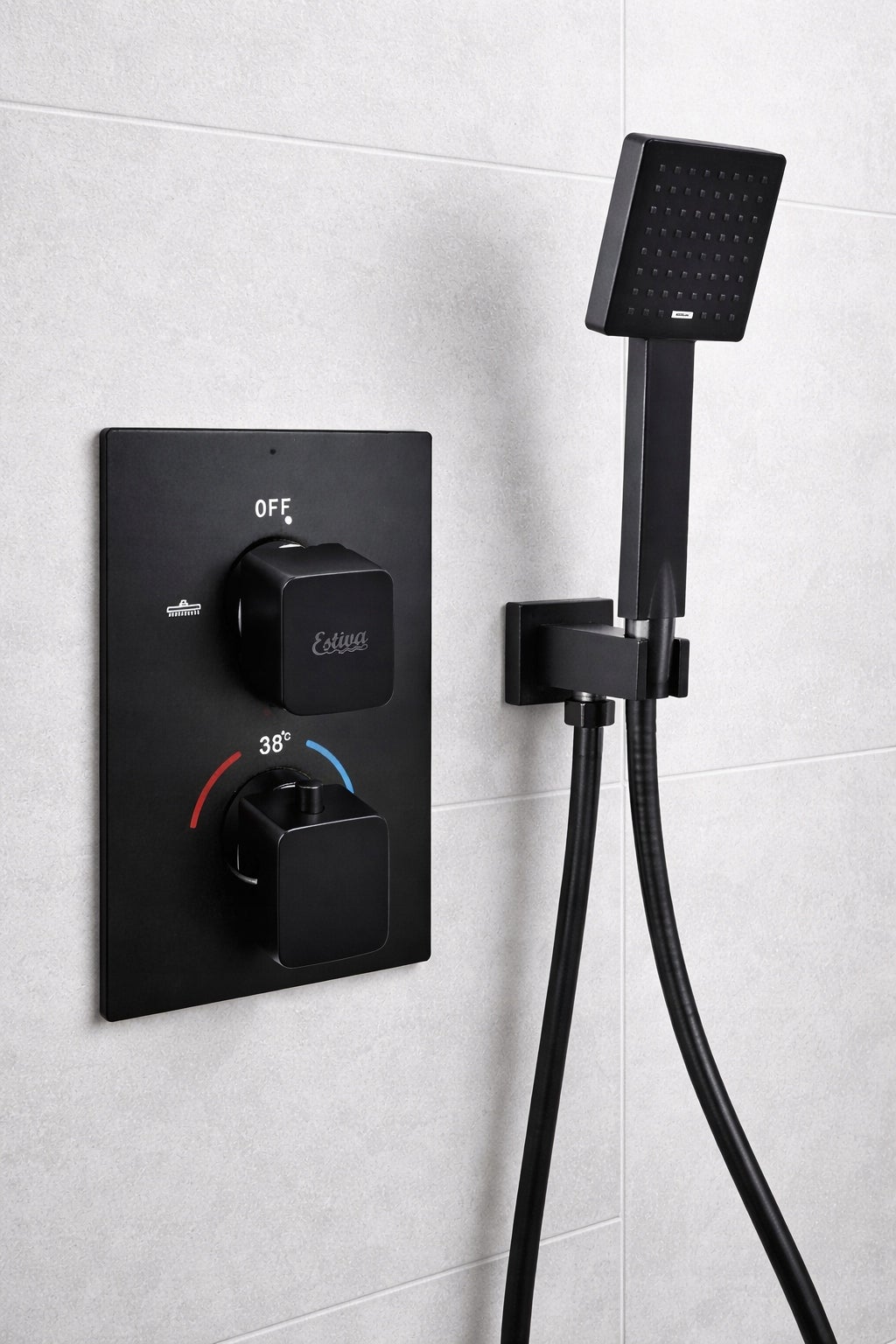 Zestaw prysznicowy podtynkowy termostatyczny Estiva Digo Black 25 deszczownica 25x25 cm czarny mat 1 szt - 2