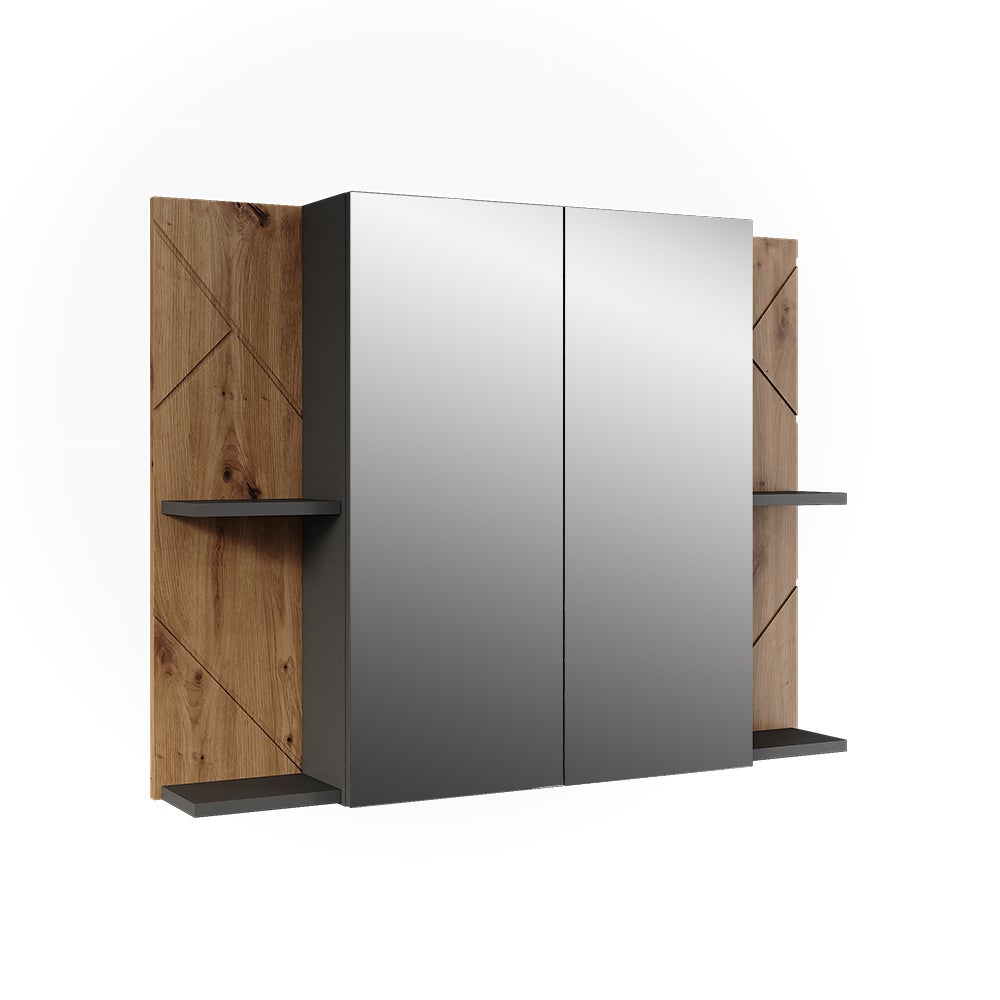 Vicco Szafka łazienkowa z lustrem Irma, Antracyt/Dąb goldkraft, 100 x 75 cm z 2 drzwiami