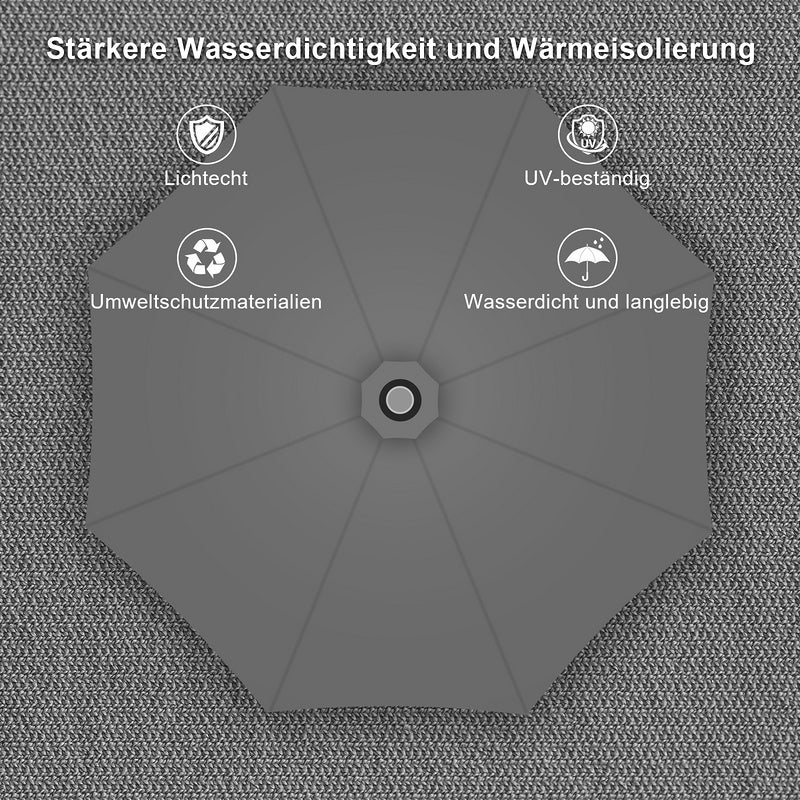Parasol Ø350CM - Hauteur et Angle Réglables - Système de Manivelle, Gris, Parasol de plage - 5