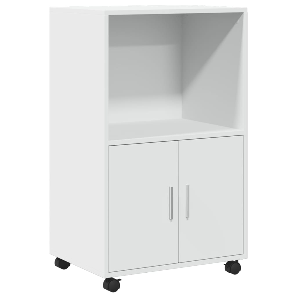 Mobiletto Con Ruote VidaXL In Truciolato Bianco - 37x33x42.5 Cm, 4 Ruote Girevoli (2 Bloccabili), Capacità Carico 50 Kg