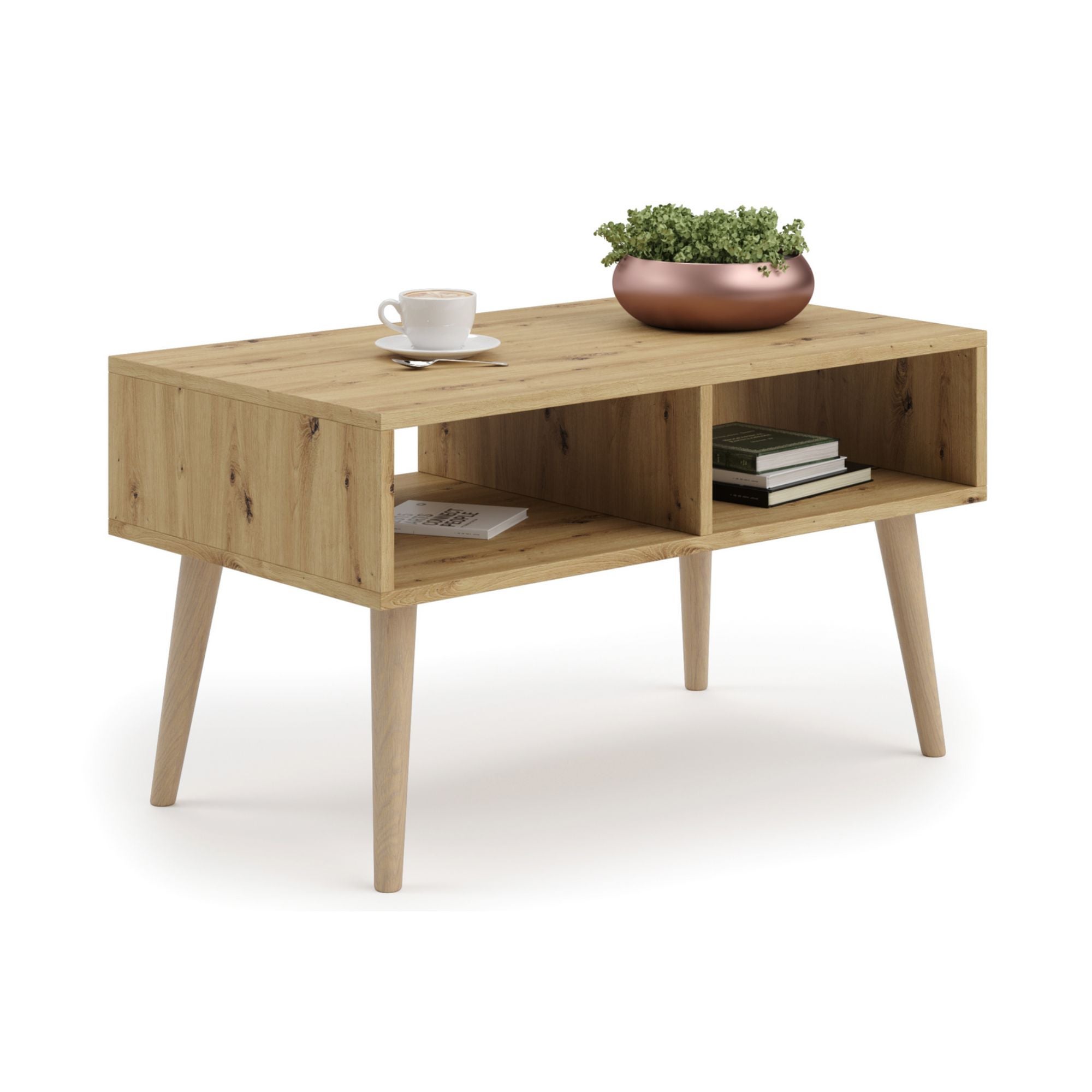 Stolik Kawowy Dąb Rzemieślniczy 90x50x55 cm – Styl Skandynawski, Nowoczesny i Funkcjonalny, Idealny jako Stolik Pomocniczy