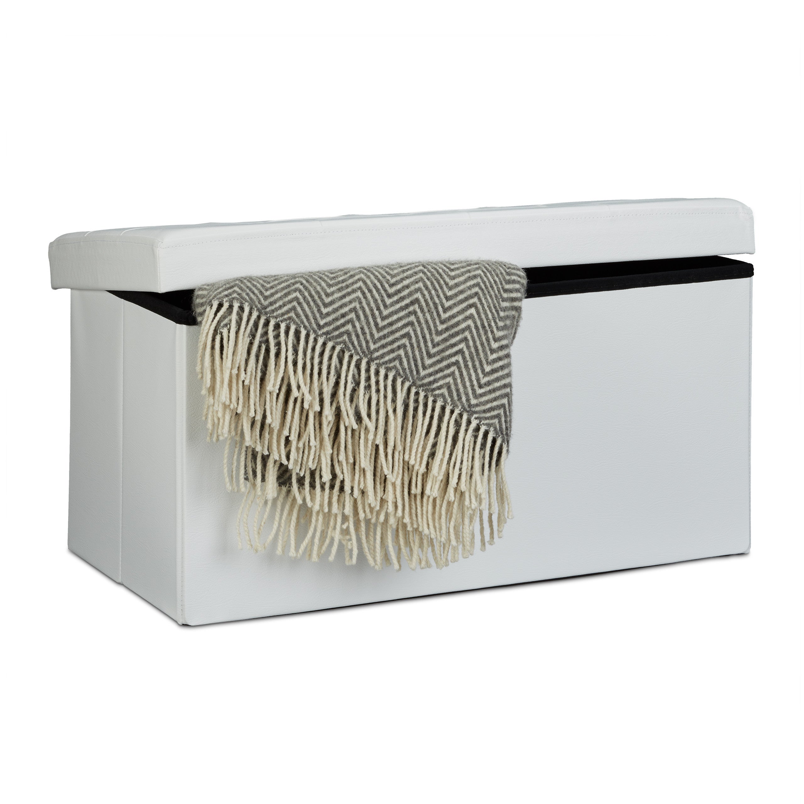 Pouf Contenitore Pieghevole 76 Cm In Similpelle – Panca Con Coperchio Imbottito Per Soggiorno E Ingresso, Grigio