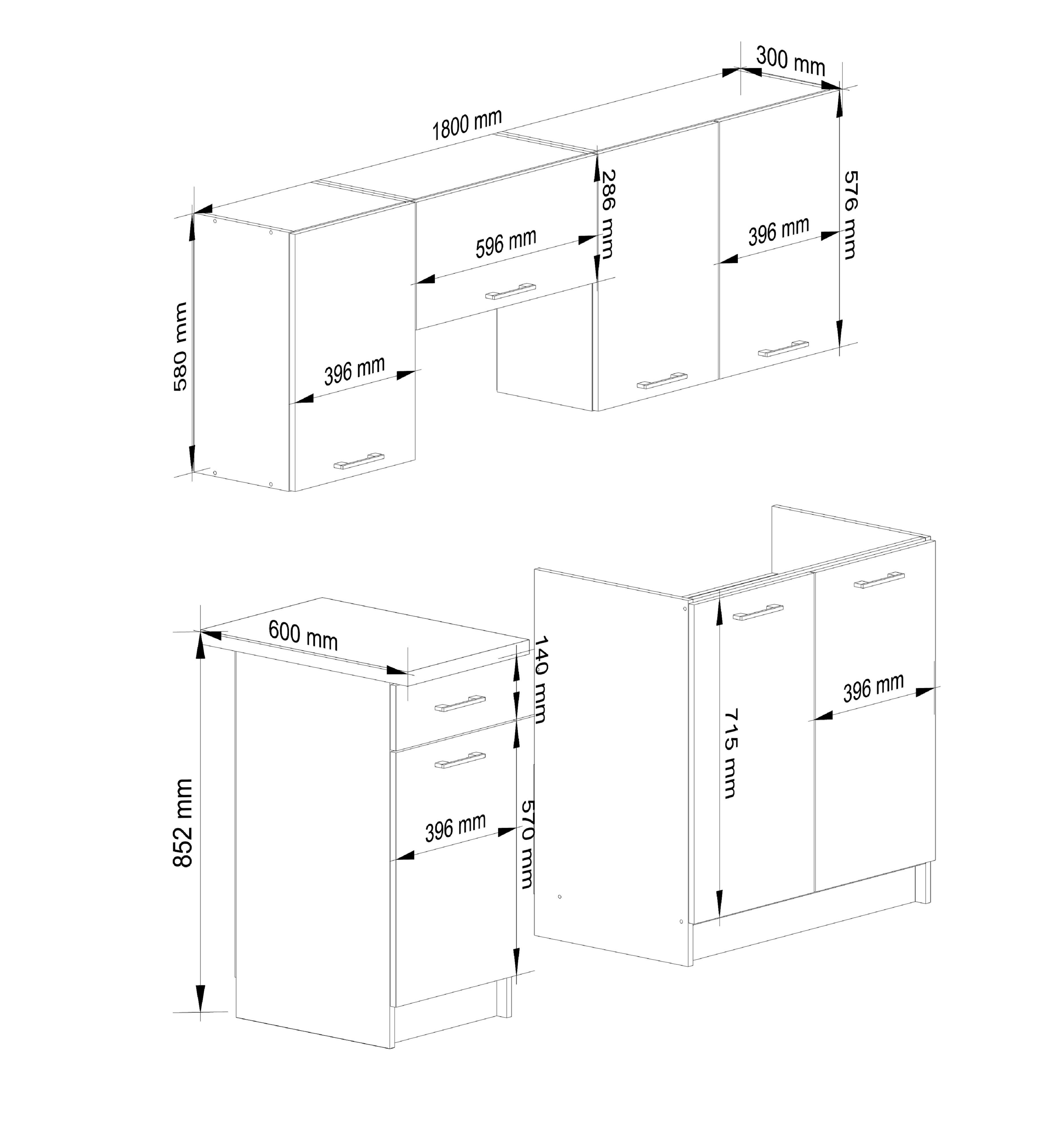 Ensemble De Cuisine AKORD OLIWIA 1.8m Béton 180 cm 7 portes 1 tiroir façade Blanche 8 étagères 180x46x203 cm - 3