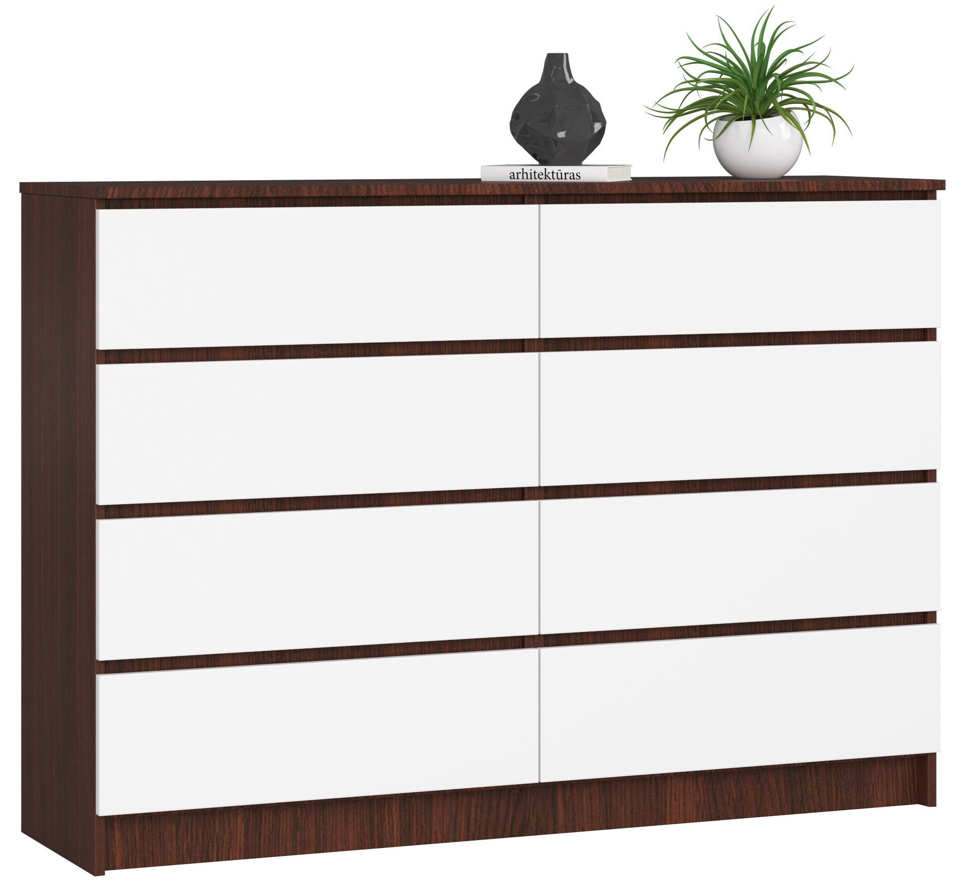 Komoda AKORD K140 Wenge 138 cm 8 szuflad kolor Biały mat 138x40x99 cm